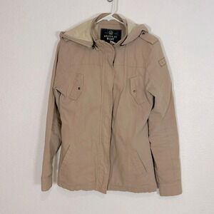 United By Blue Organic Cotton Utility Barn Chore Jacket Khaki Hooded Field Coat